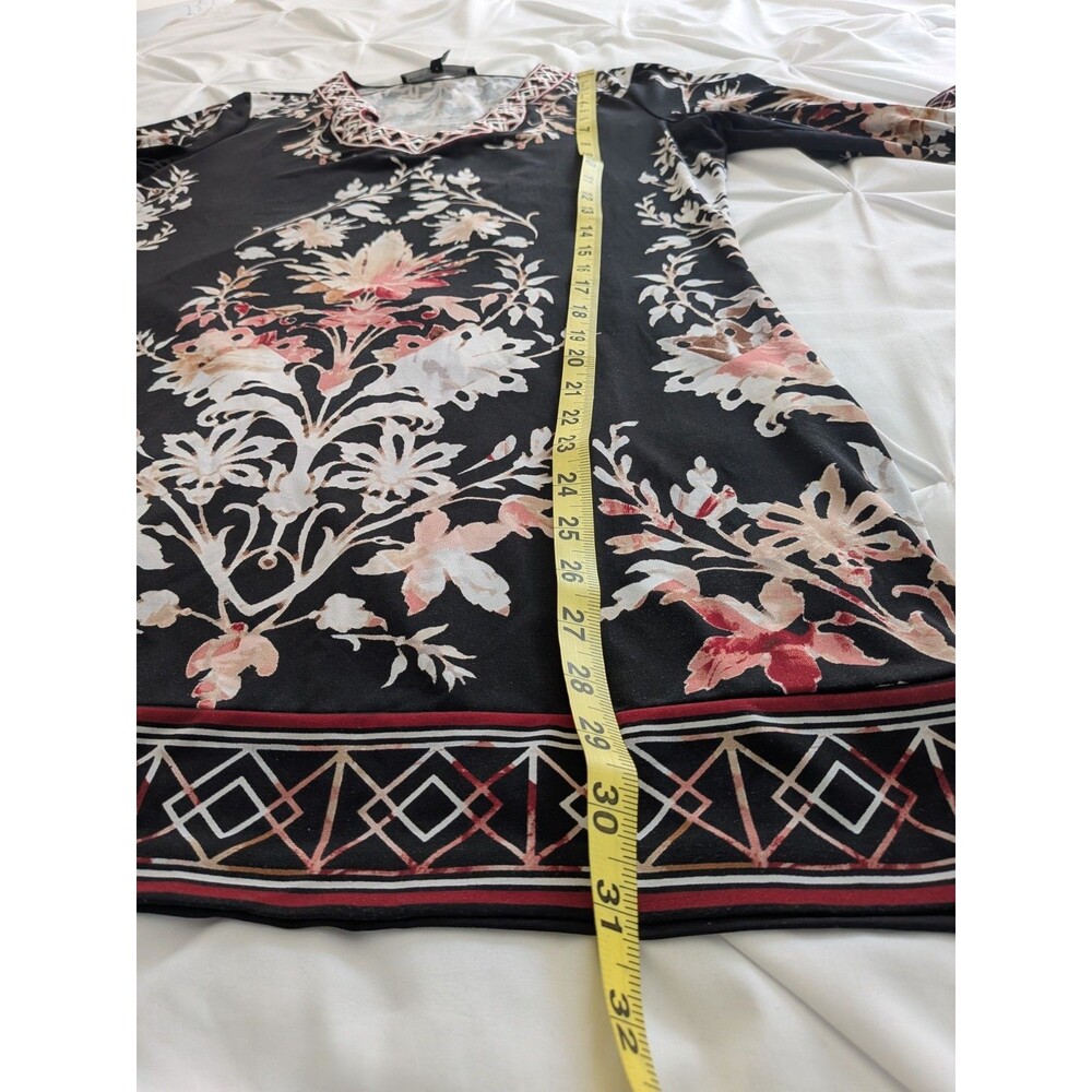 WHBM Shift Dress/Tunic Women M Multi Black 3/4 Aztec Floral Stretch Embroidery - Picture 12 of 12